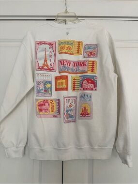 Altar'd State White Let’s Get Away Travel Stamp Graphic Sweatshirt